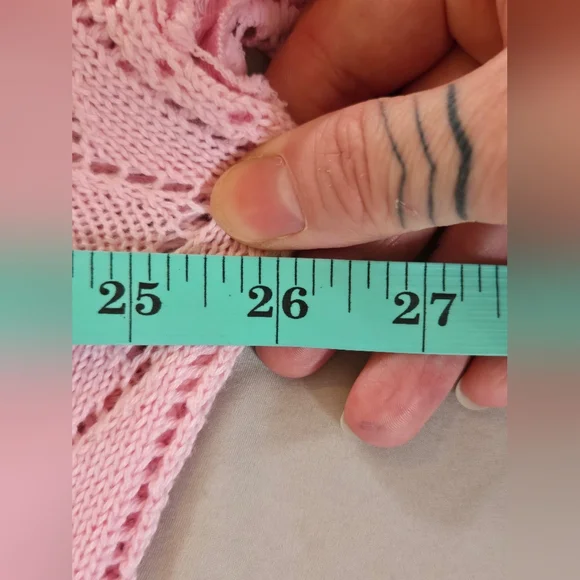 Unbranded Pink Crochet Knit Sweater with Lace Sleeves, Size XS (Oversized) - Picture 7 of 7